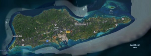 satellite map of St Croix island US Virgin Islands