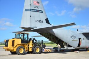 military carbo plane unloading at STX Airport
