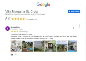 5-Star Google Reviews Villa Margarita St Croix