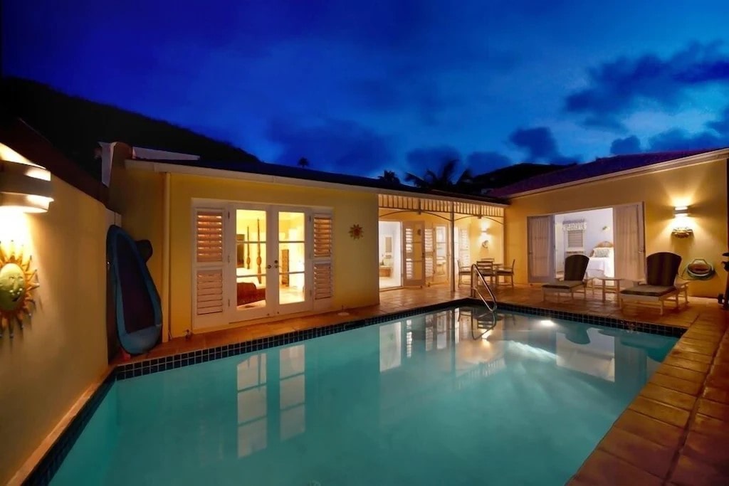 Villa Madeleine St Croix Blue Thalassa pool night