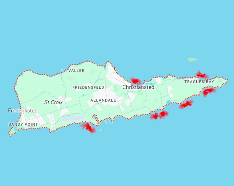 St Croix sargassum seaweed map