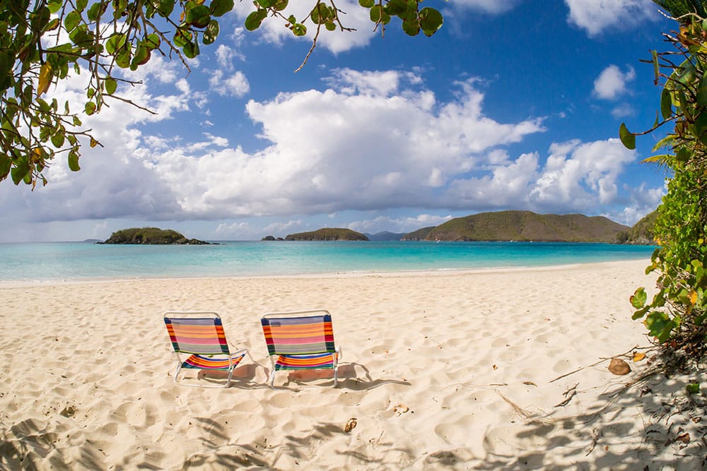 quiet beach in St John US Virgin Islands with calm water and no crowds