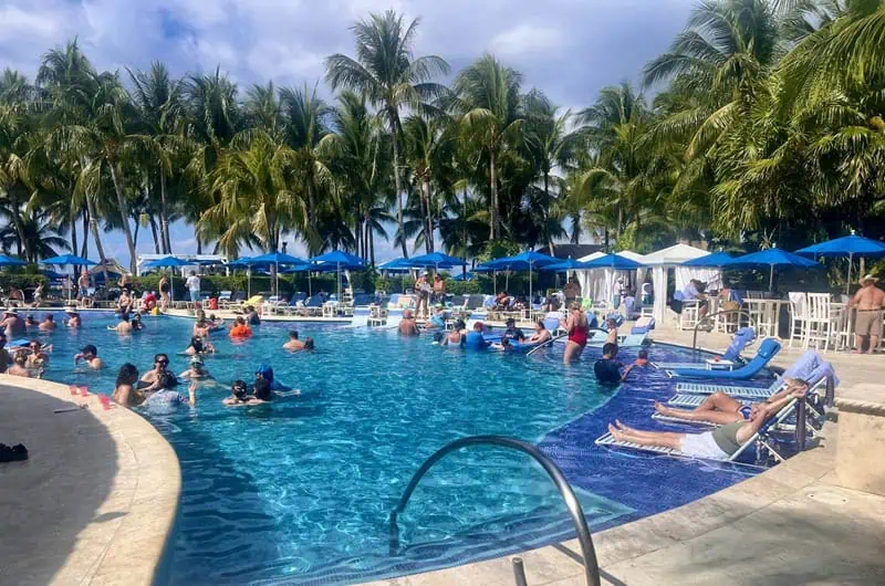 Resort beach in St Thomas with a busier honeymoon atmosphere